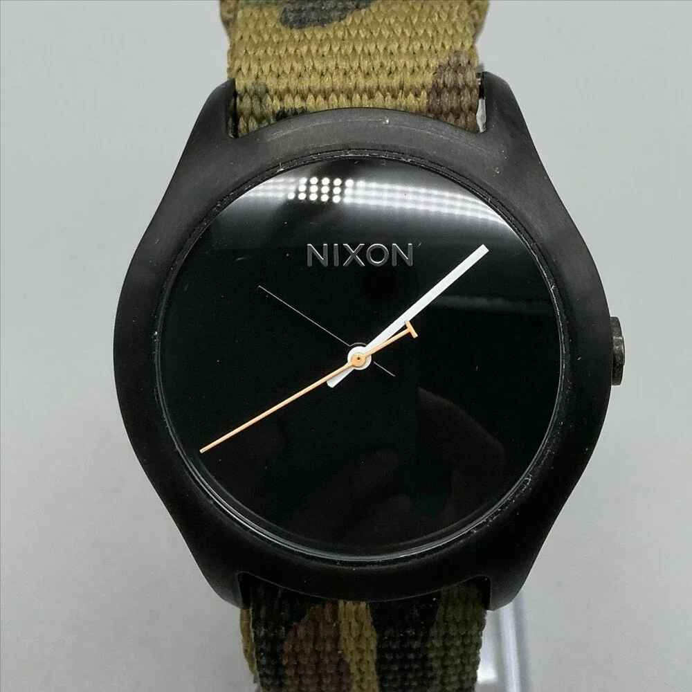 Nixon The Mod Mens Watch 39mm Black Dial Camo Nylon Strap 100M New Battery